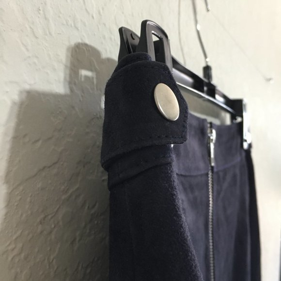 Warehouse-Leather Navy Blue Suede A Line Skirt Below Knee Size 6 - Picture 4 of 11